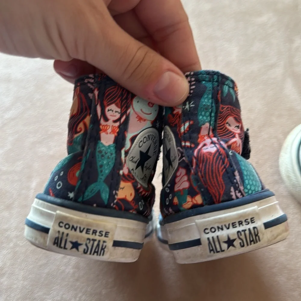 Converse 2 Pair Girls All Star Shoes Pink Size 4 and Mermaid Size 5 High Tops